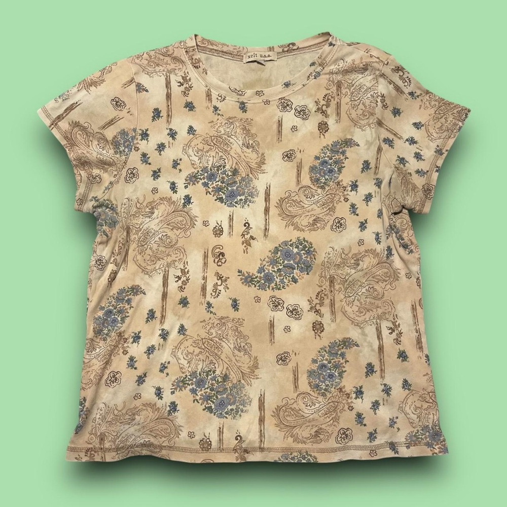Y2K Floral Paisley Baby Tee Xcit USA Size XL Boho Fairycore Downtown Girl